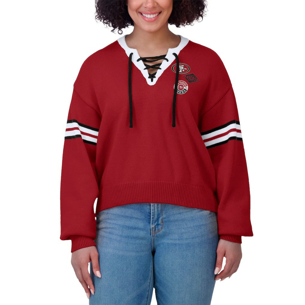 San Francisco 49ers WEAR by Erin Andrews Women's Lace-Up Pullover Sweatshirt Scarlet