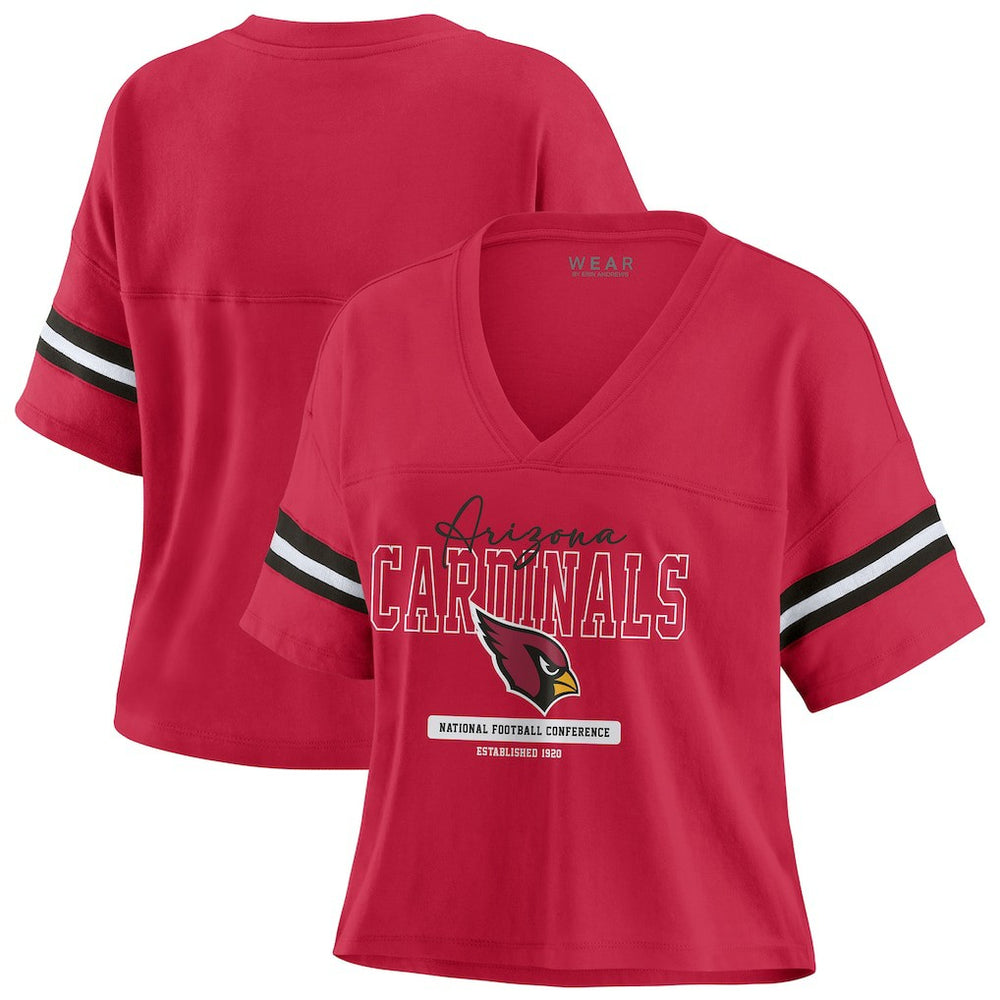Arizona Cardinals WEAR by Erin Andrews Women's Color Block Boxy Modest Crop V-Neck T-Shirt Cardinal