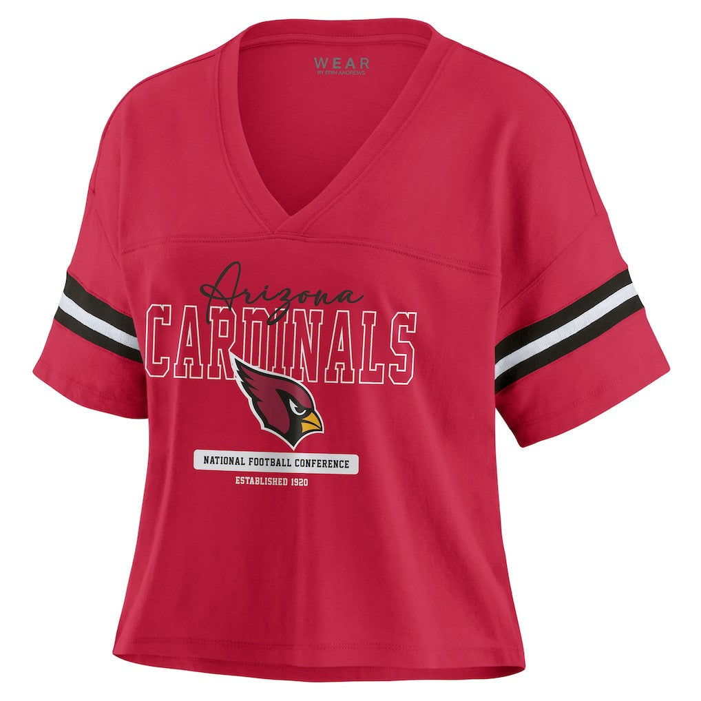 Arizona Cardinals WEAR by Erin Andrews Women's Color Block Boxy Modest Crop V-Neck T-Shirt Cardinal