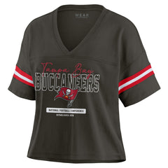 Tampa Bay Buccaneers WEAR by Erin Andrews Women's Color Block Boxy Modest Crop V-Neck T-Shirt Orange