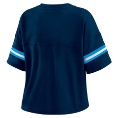 Tennessee Titans WEAR by Erin Andrews Women's Color Block Boxy Modest Crop V-Neck T-Shirt Navy