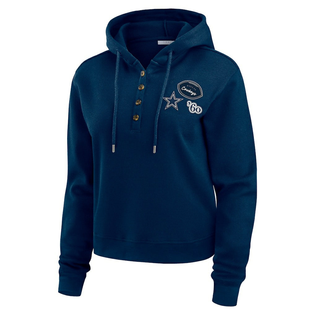 Dallas Cowboys WEAR by Erin Andrews Women's Waffle Hoodie Pullover Top Navy