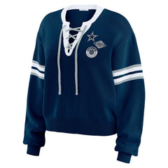Dallas Cowboys WEAR by Erin Andrews Women's Lace-Up Pullover Sweatshirt Navy