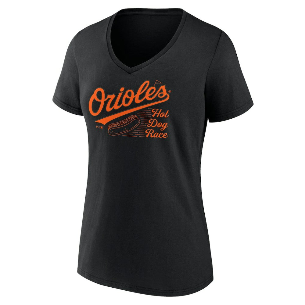 Baltimore Orioles Fanatics Women's Hot Dog Race V-Neck T-Shirt - Black T-shirts
