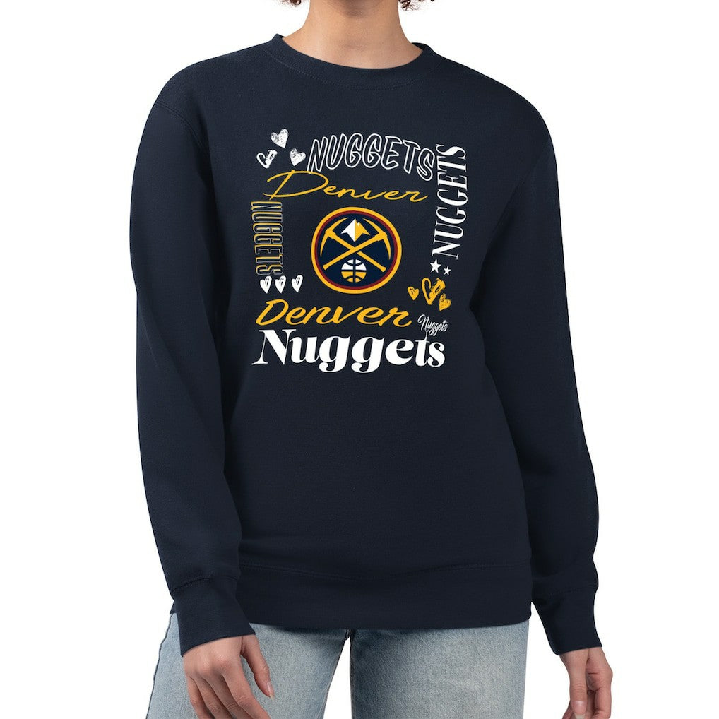 Denver Nuggets G-III 4Her by Carl Banks Women's Collage Team Name Fleece Pullover Sweatshirt Navy