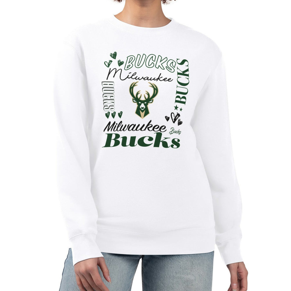 Milwaukee Bucks G-III 4Her by Carl Banks Women's Collage Team Graphic Fleece Pullover Sweatshirt White