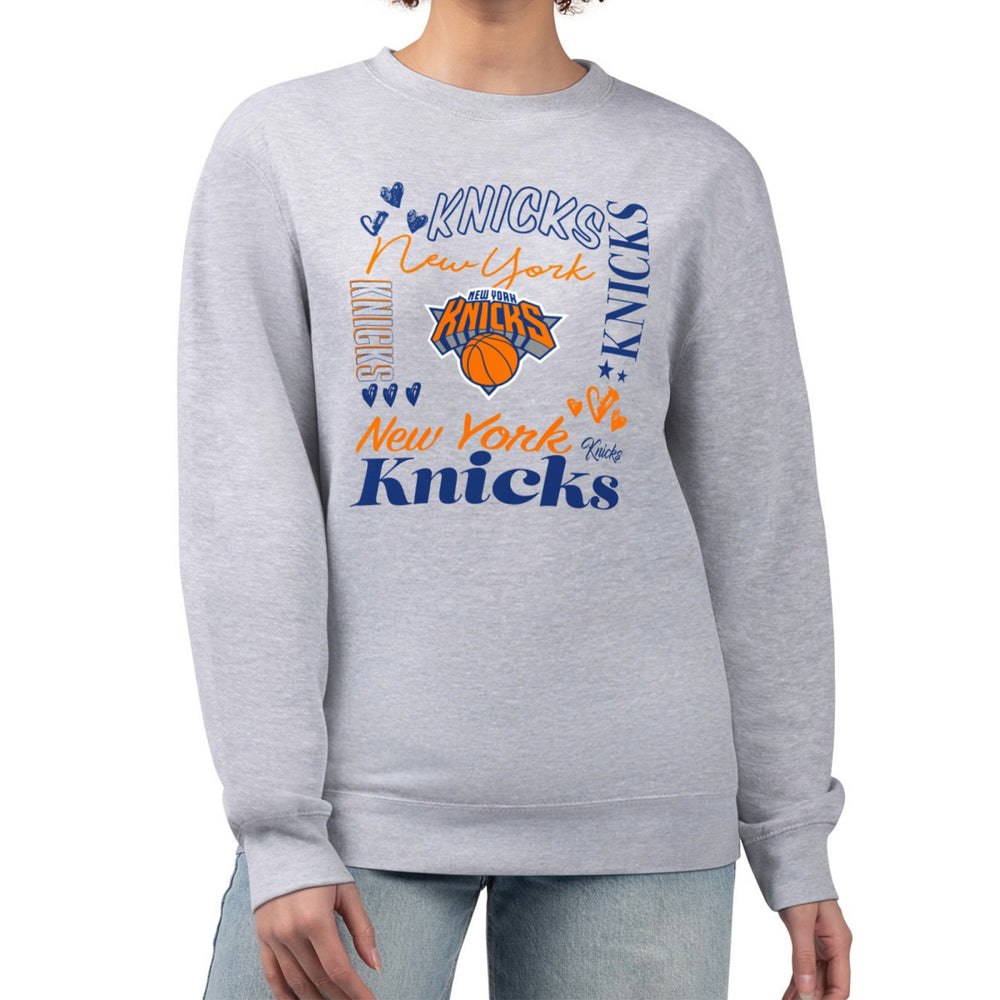 New York Knicks G-III 4Her by Carl Banks Women's Collage Team Graphic Fleece Pullover Sweatshirt Heather Gray