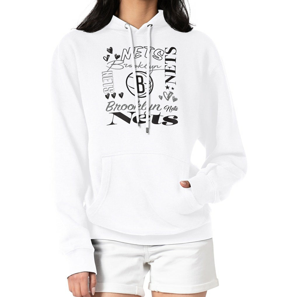 Brooklyn Nets G-III 4Her by Carl Banks Women's Team Collage Graphic Fleece Pullover Hoodie White