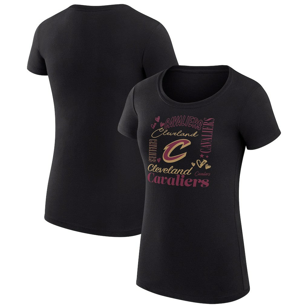 Cleveland Cavaliers G-III 4Her by Carl Banks Women's Super-Slim Fit Lightweight Team Name Collage Graphic T-Shirt Black