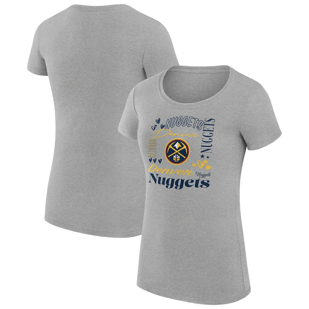 Denver Nuggets G-III 4Her by Carl Banks Women's Super-Slim Fit Lightweight Team Name Collage Graphic T-Shirt Heather Gray