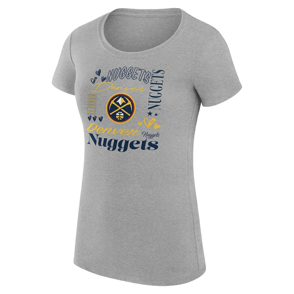 Denver Nuggets G-III 4Her by Carl Banks Women's Super-Slim Fit Lightweight Team Name Collage Graphic T-Shirt Heather Gray