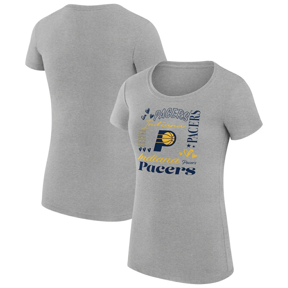 Indiana Pacers G-III 4Her by Carl Banks Women's Super-Slim Fit Lightweight Team Name Collage Graphic T-Shirt Heather Gray