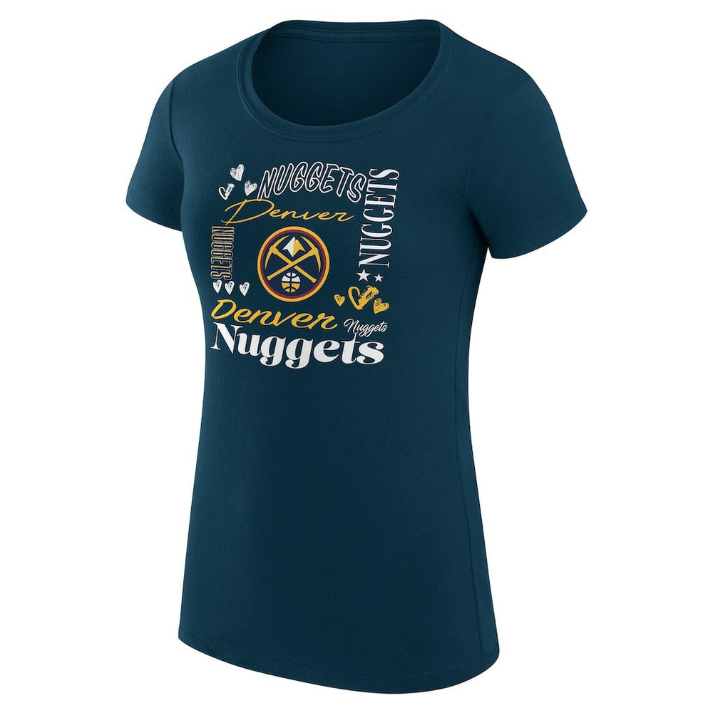 Denver Nuggets G-III 4Her by Carl Banks Women's Super-Slim Fit Lightweight Team Name Collage Graphic T-Shirt Navy