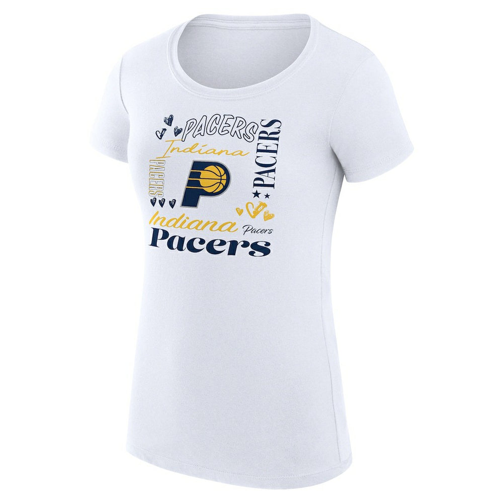 Indiana Pacers G-III 4Her by Carl Banks Women's Super-Slim Fit Lightweight Team Name Collage Graphic T-Shirt White