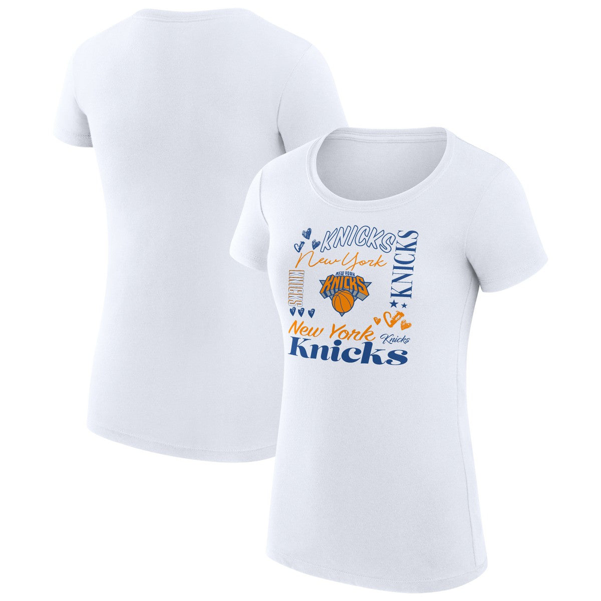 New York Knicks G-III 4Her by Carl Banks Women's Super-Slim Fit Lightweight Team Name Collage Graphic T-Shirt White
