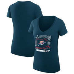 Oklahoma City Thunder G-III 4Her by Carl Banks Women's Super-Slim Fit Lightweight Team Name Collage Graphic V-Neck T-Shirt Navy