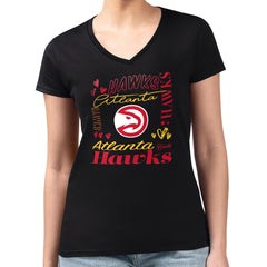 Atlanta Hawks G-III 4Her by Carl Banks Women's Super-Slim Fit Lightweight Team Name Collage Graphic V-Neck T-Shirt Black