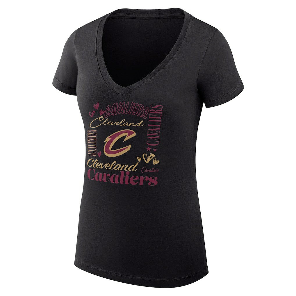 Cleveland Cavaliers G-III 4Her by Carl Banks Women's Super-Slim Fit Lightweight Team Name Collage Graphic V-Neck T-Shirt Black