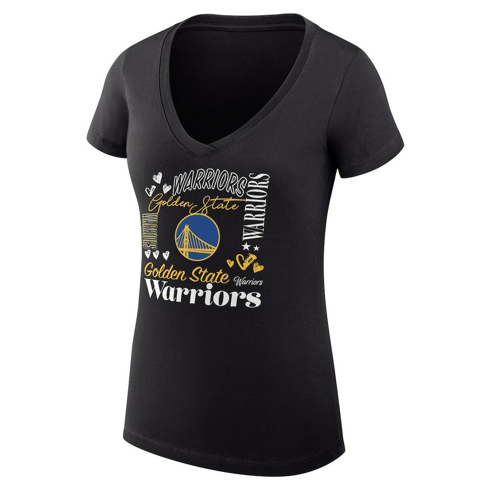 Golden State Warriors G-III 4Her by Carl Banks Women's Super-Slim Fit Lightweight Team Name Collage Graphic V-Neck T-Shirt Black