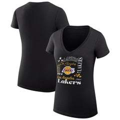 Los Angeles Lakers G-III 4Her by Carl Banks Women's Super-Slim Fit Lightweight Team Name Collage Graphic V-Neck T-Shirt Black