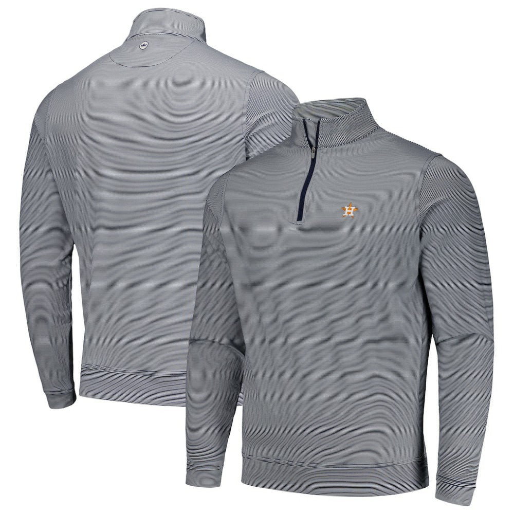 Houston Astros Peter Millar Perth Sugar Stripe Performance Quarter-Zip Top - Navy Tops