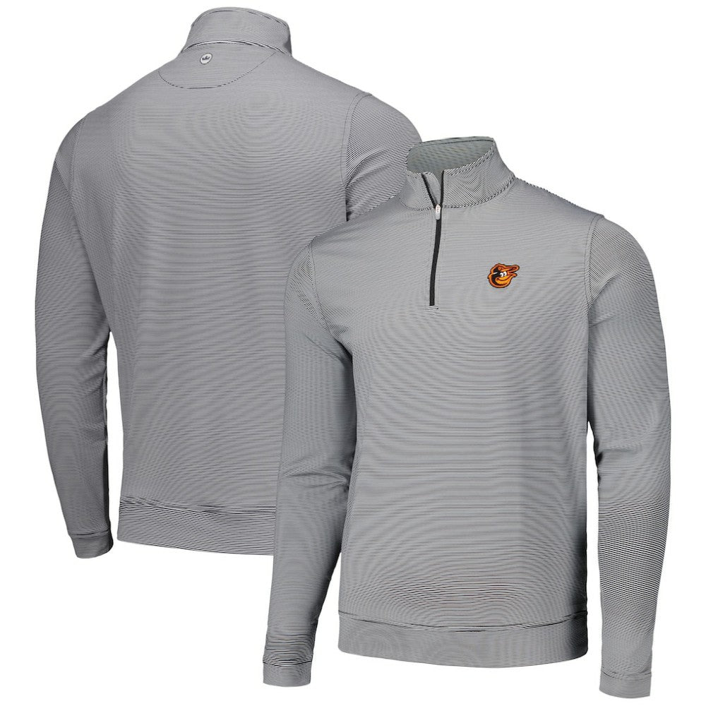 Baltimore Orioles Peter Millar Perth Sugar Stripe Performance Quarter-Zip Top - Black Tops