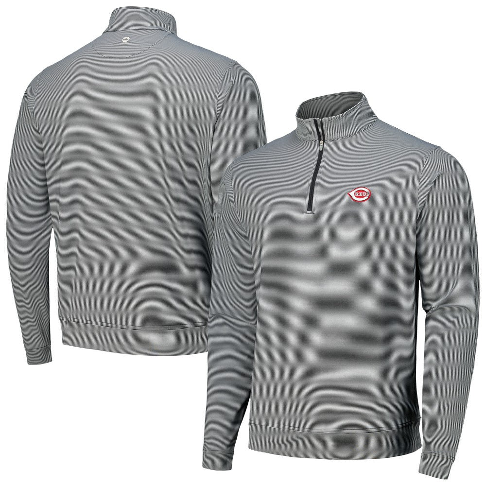 Cincinnati Reds Peter Millar Perth Sugar Stripe Performance Quarter-Zip Top - Black Tops