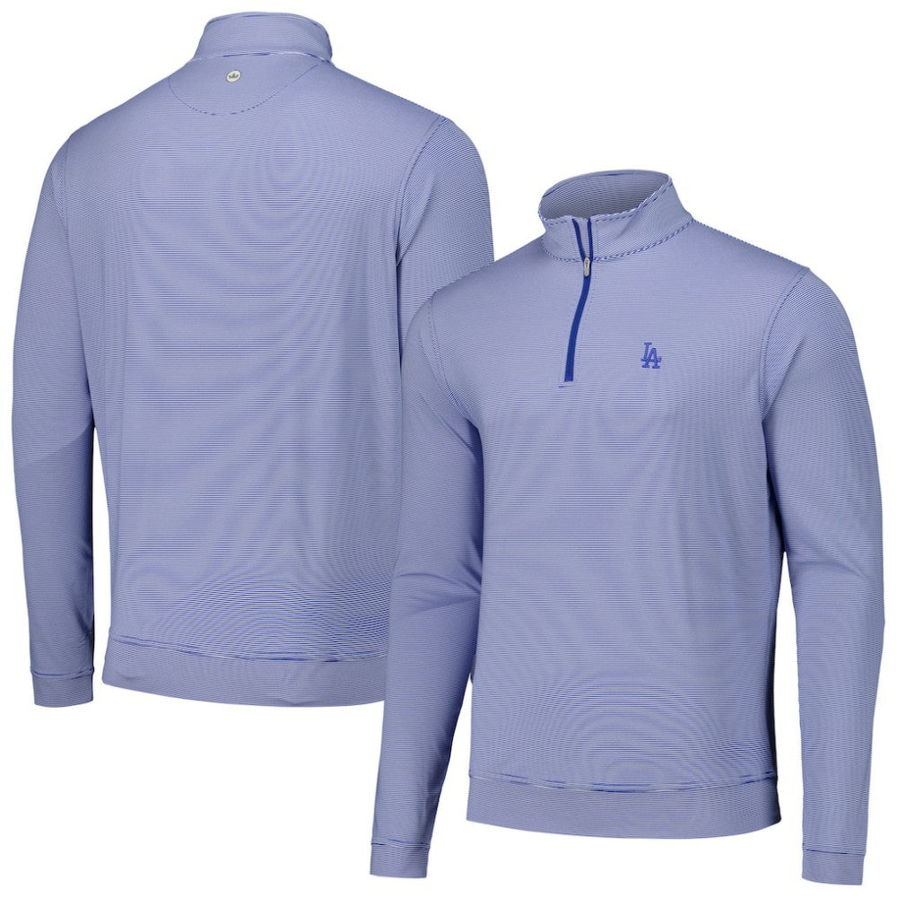 Los Angeles Dodgers Peter Millar Perth Sugar Stripe Performance Quarter-Zip Top - Royal Tops