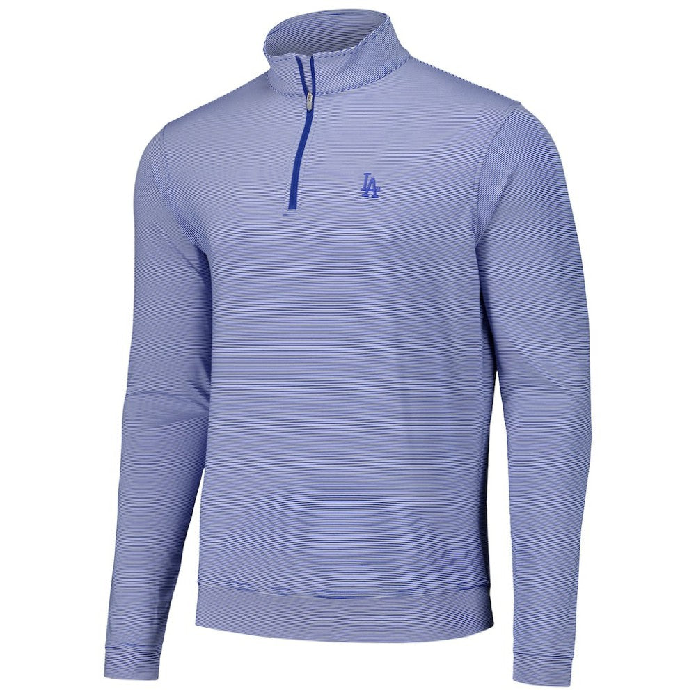 Los Angeles Dodgers Peter Millar Perth Sugar Stripe Performance Quarter-Zip Top - Royal Tops