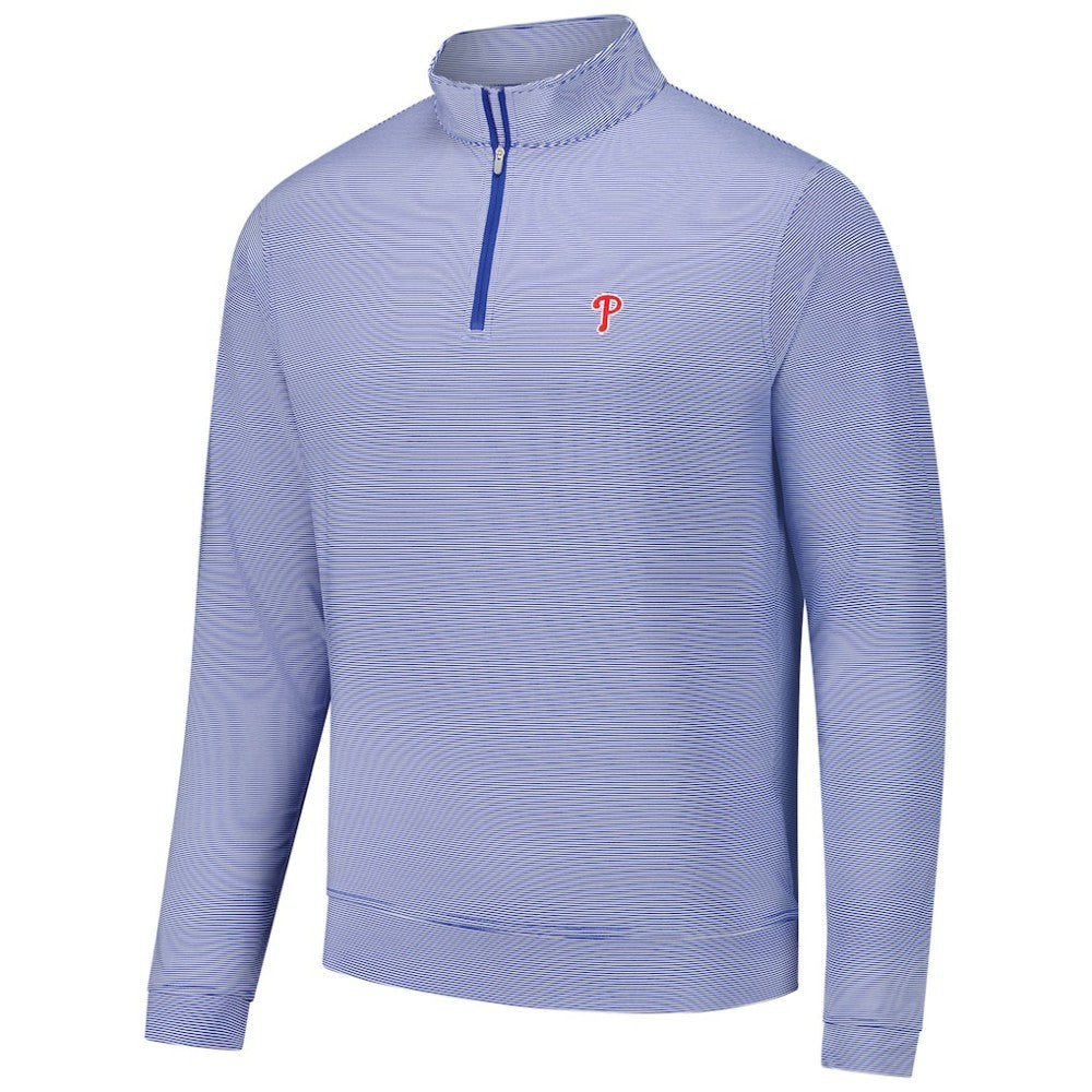 Philadelphia Phillies Peter Millar Perth Sugar Stripe Performance Quarter-Zip Top - Royal Tops