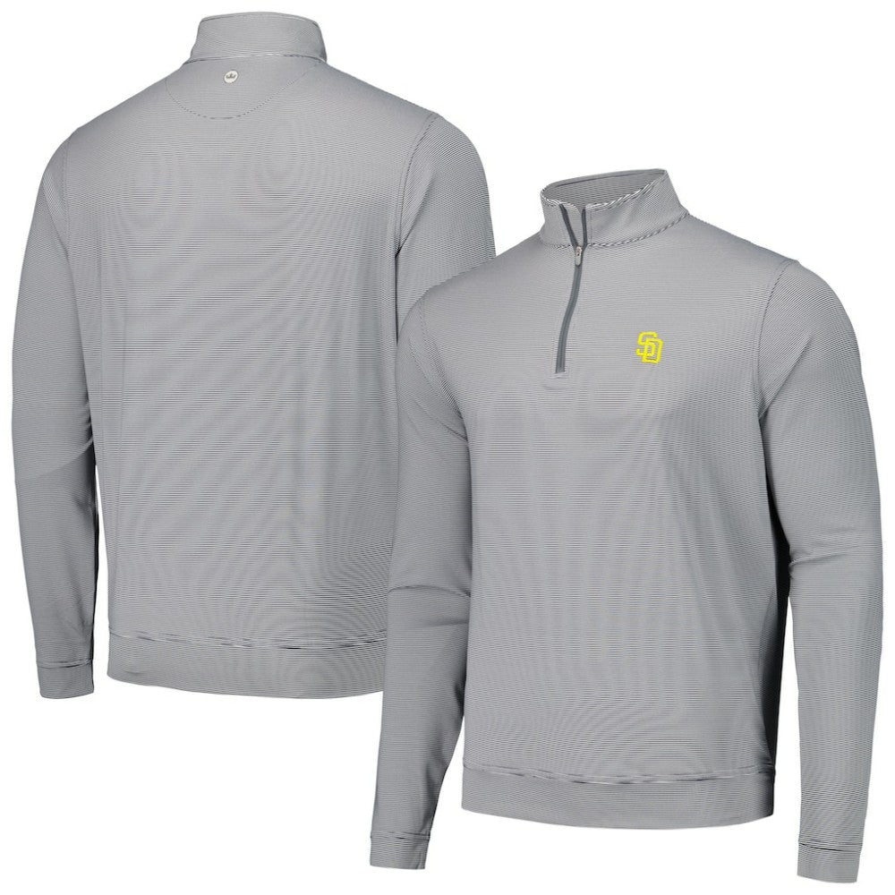 San Diego Padres Peter Millar Perth Sugar Stripe Performance Quarter-Zip Top - Black Tops
