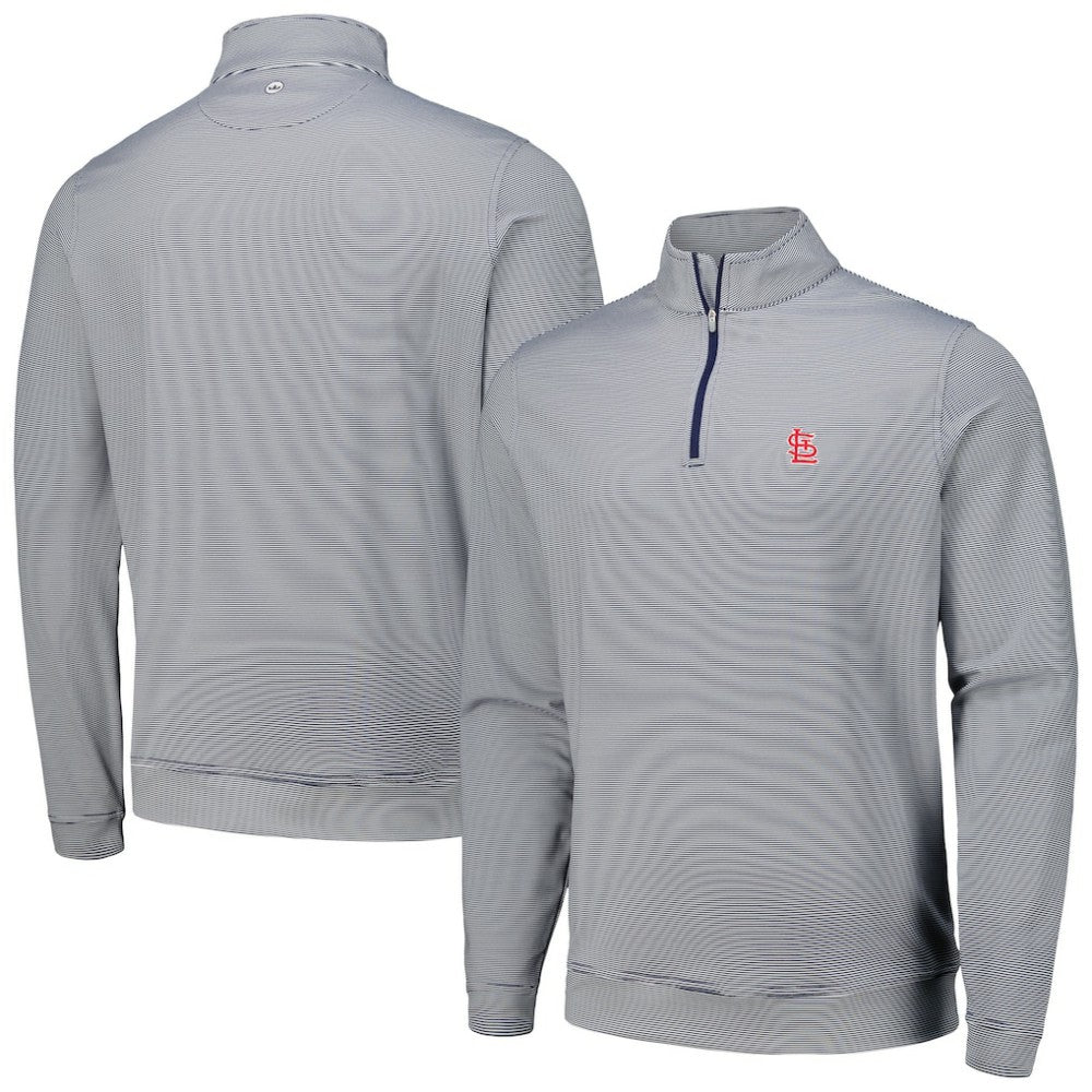 St. Louis Cardinals Peter Millar Perth Sugar Stripe Performance Quarter-Zip Top - Navy Tops
