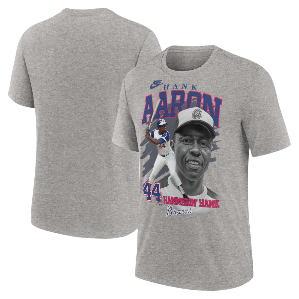 Hank Aaron Atlanta Braves Nike Cooperstown Collection Player Local T-Shirt - Heather Gray T-shirts