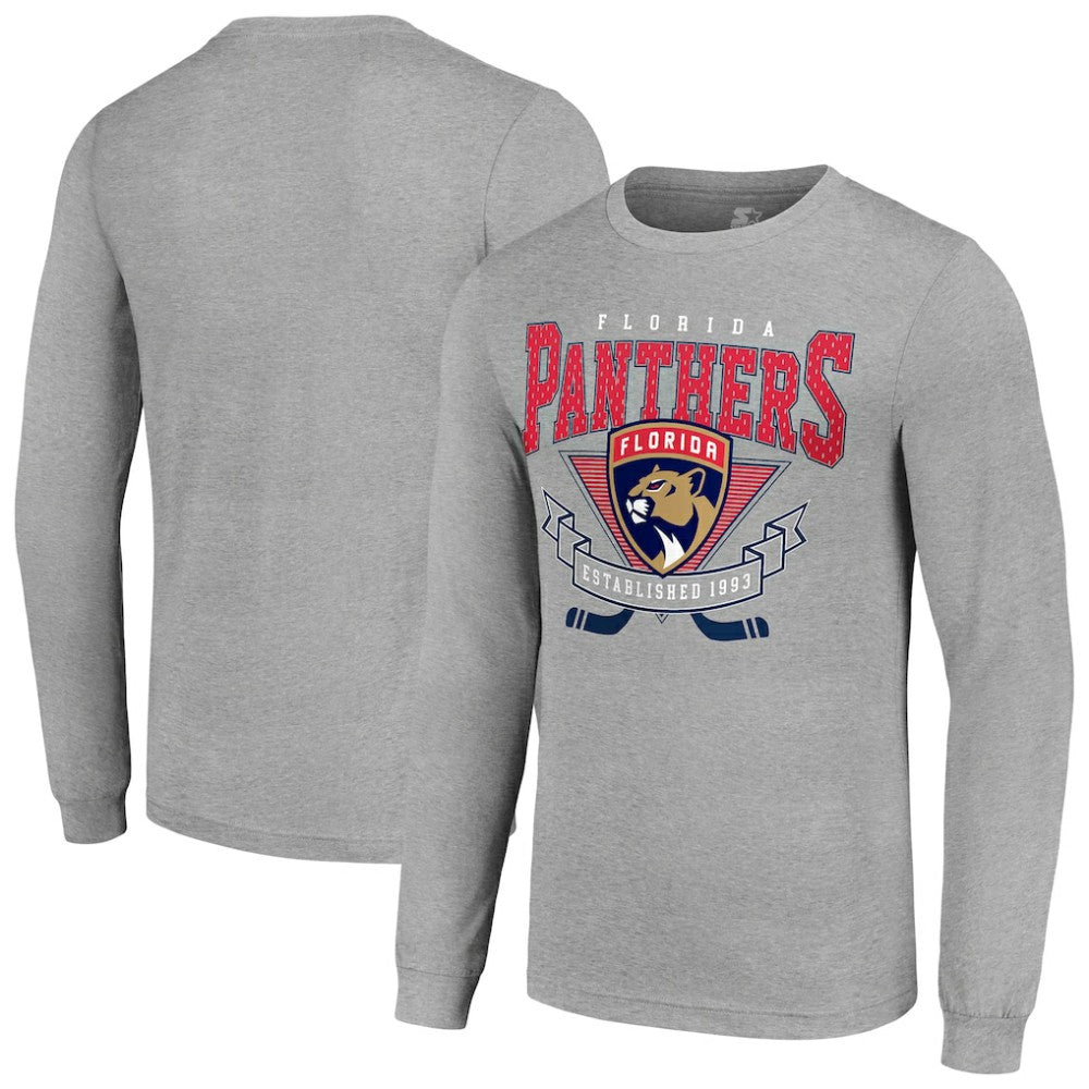 NHL Florida Panthers Starter '80s Inspired Team Logo Long Sleeve T-Shirt - Heather Gray