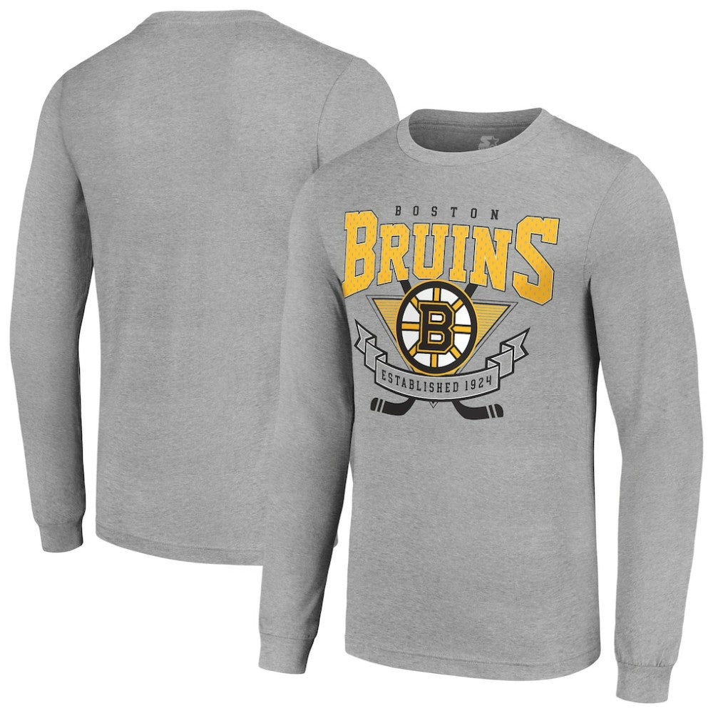 NHL Boston Bruins Starter '80s Inspired Team Logo Long Sleeve T-Shirt - Heather Gray