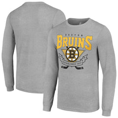 NHL Boston Bruins Starter '80s Inspired Team Logo Long Sleeve T-Shirt - Heather Gray