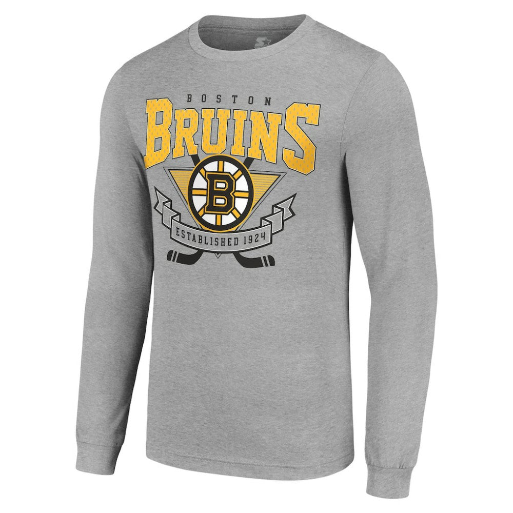 NHL Boston Bruins Starter '80s Inspired Team Logo Long Sleeve T-Shirt - Heather Gray