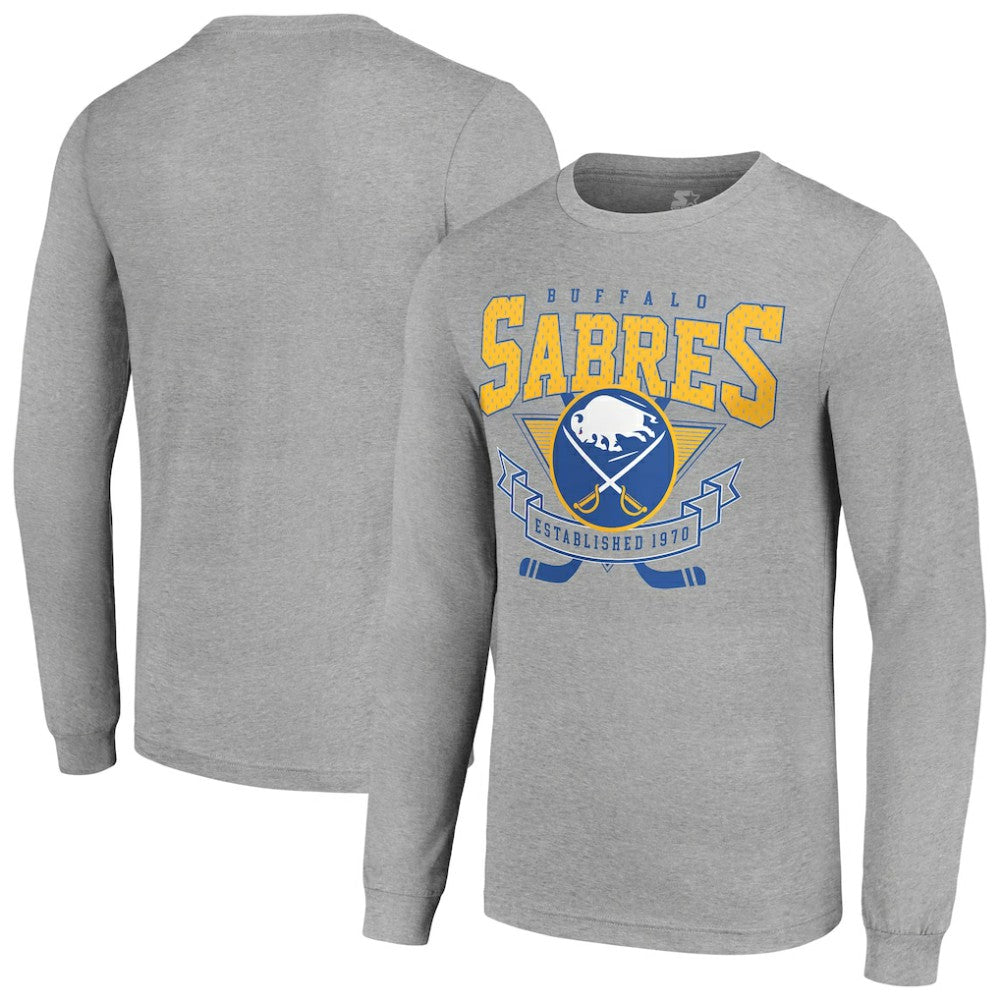NHL Buffalo Sabres Starter '80s Inspired Team Logo Long Sleeve T-Shirt - Heather Gray