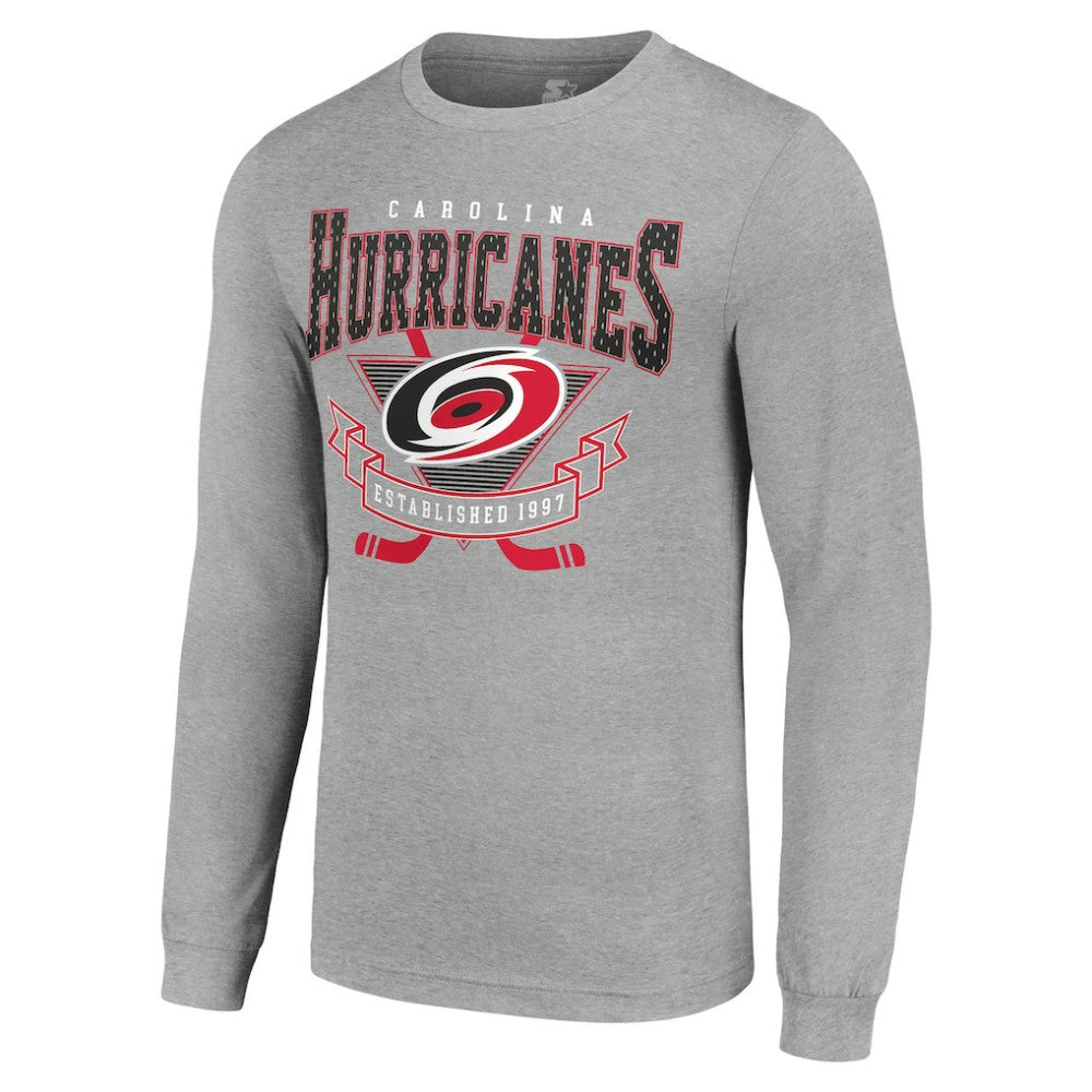 NHL Carolina Hurricanes Starter '80s Inspired Team Logo Long Sleeve T-Shirt - Heather Gray
