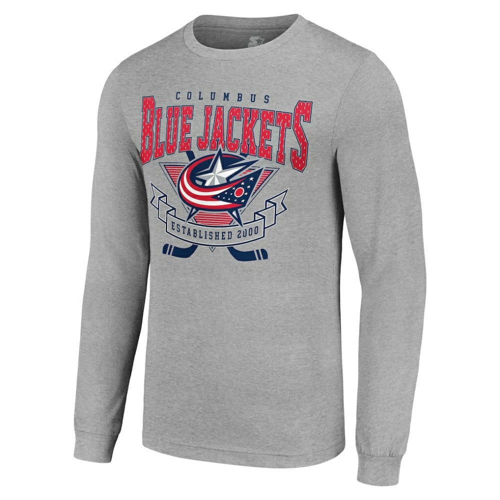 NHL Columbus Blue Jackets Starter '80s Inspired Team Logo Long Sleeve T-Shirt - Heather Gray