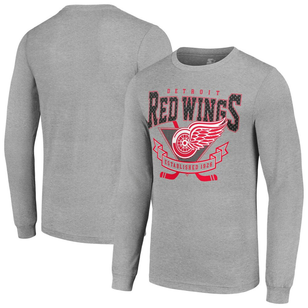 NHL Detroit Red Wings Starter '80s Inspired Team Logo Long Sleeve T-Shirt - Heather Gray