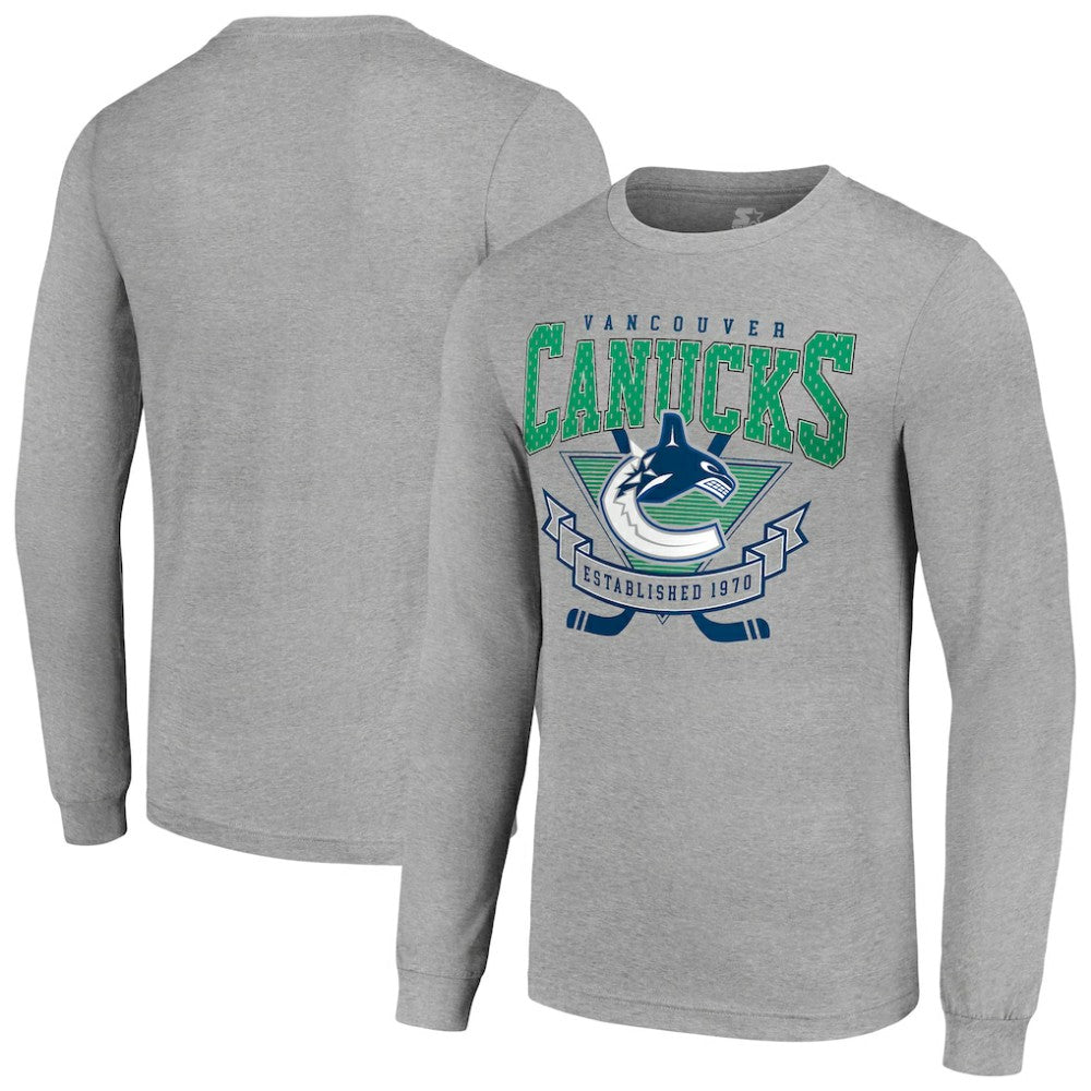 NHL Vancouver Canucks Starter '80s Inspired Team Logo Long Sleeve T-Shirt - Heather Gray