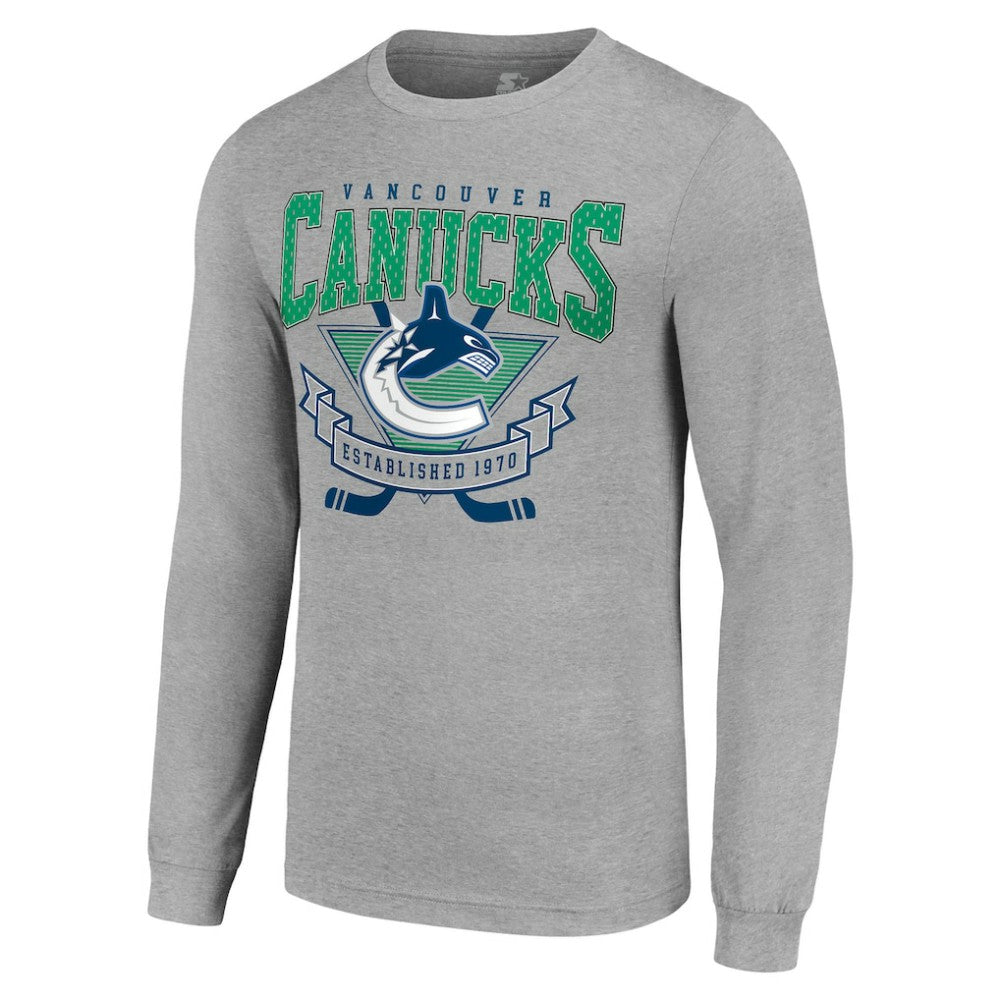 NHL Vancouver Canucks Starter '80s Inspired Team Logo Long Sleeve T-Shirt - Heather Gray