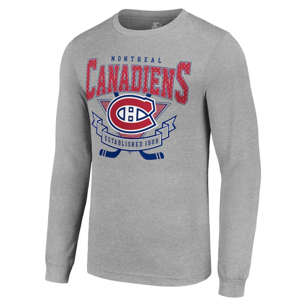 NHL Montreal Canadiens Starter '80s Inspired Team Logo Long Sleeve T-Shirt - Heather Gray