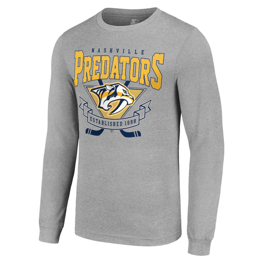 NHL Nashville Predators Starter '80s Inspired Team Logo Long Sleeve T-Shirt - Heather Gray