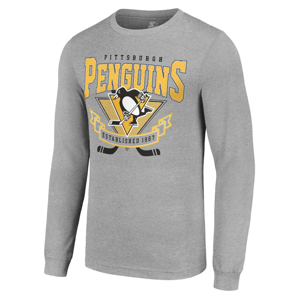 NHL Pittsburgh Penguins Starter '80s Inspired Team Logo Long Sleeve T-Shirt - Heather Gray