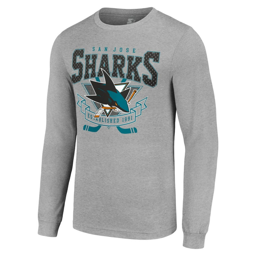 NHL San Jose Sharks Starter '80s Inspired Team Logo Long Sleeve T-Shirt - Heather Gray