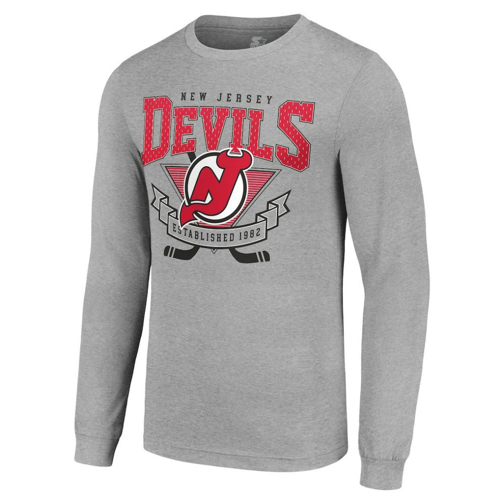 NHL New Jersey Devils Starter '80s Inspired Team Logo Long Sleeve T-Shirt - Heather Gray