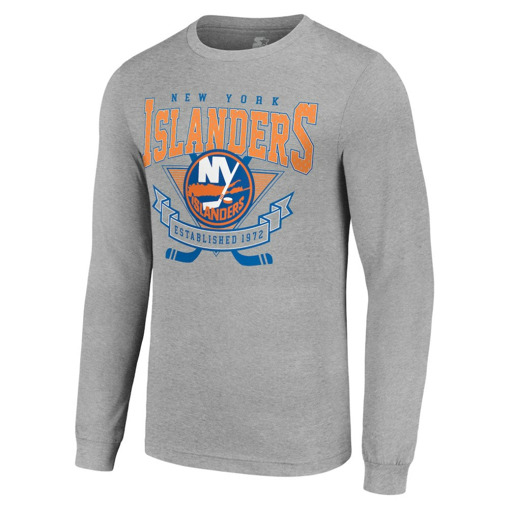 NHL New York Islanders Starter '80s Inspired Team Logo Long Sleeve T-Shirt - Heather Gray