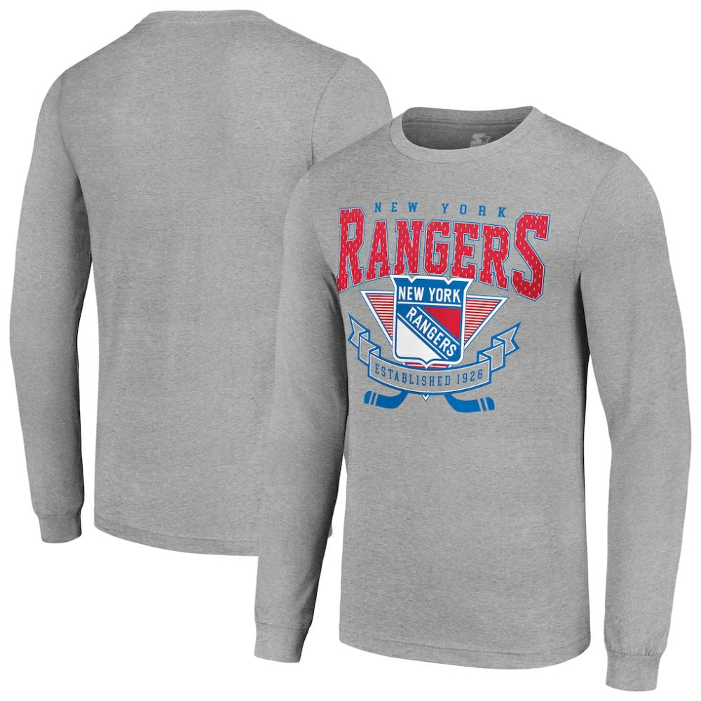 NHL New York Rangers Starter '80s Inspired Team Logo Long Sleeve T-Shirt - Heather Gray